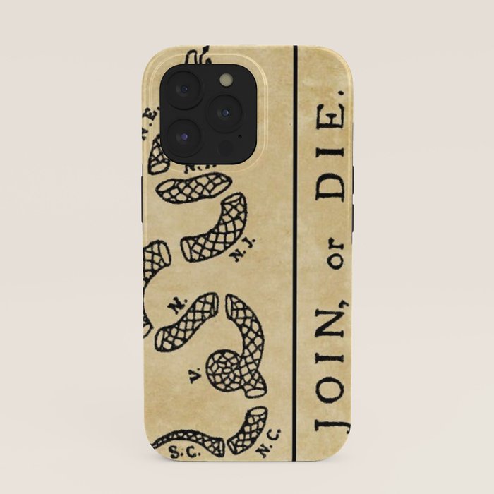 1776 "Join, or Die" Revolutionary War flag with 13 colonies, snake & no colors by Benjamin Franklin iPhone Case
