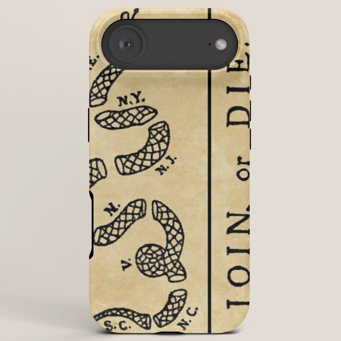 1776 "Join, or Die" Revolutionary War flag with 13 colonies, snake & no colors by Benjamin Franklin iPhone Case