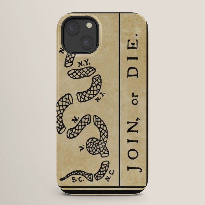 1776 "Join, or Die" Revolutionary War flag with 13 colonies, snake & no colors by Benjamin Franklin iPhone Case