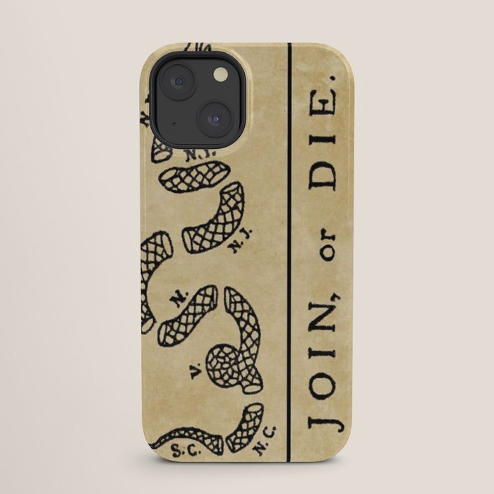 1776 "Join, or Die" Revolutionary War flag with 13 colonies, snake & no colors by Benjamin Franklin iPhone Case