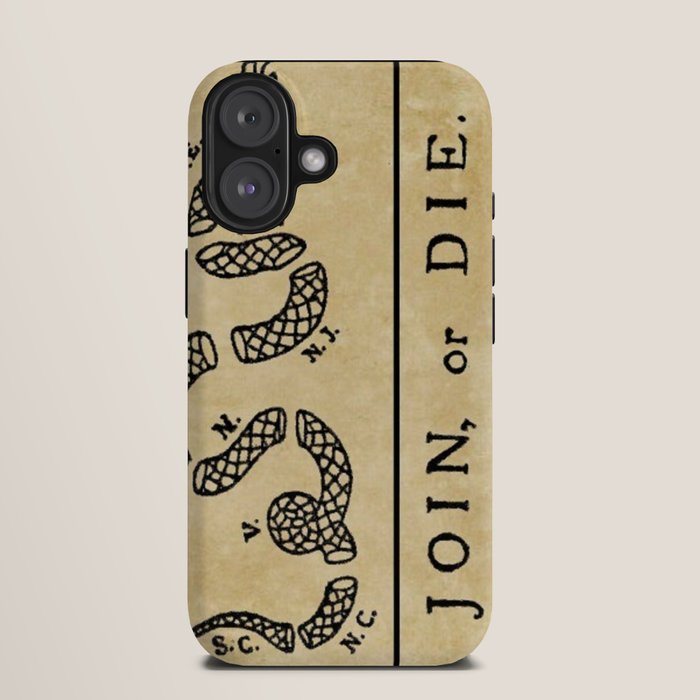 1776 "Join, or Die" Revolutionary War flag with 13 colonies, snake & no colors by Benjamin Franklin iPhone Case