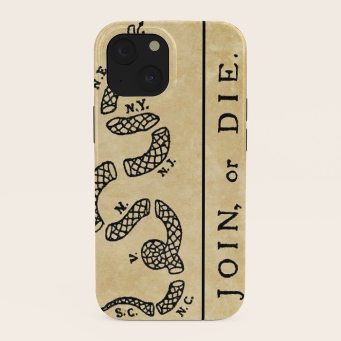 1776 "Join, or Die" Revolutionary War flag with 13 colonies, snake & no colors by Benjamin Franklin iPhone Case