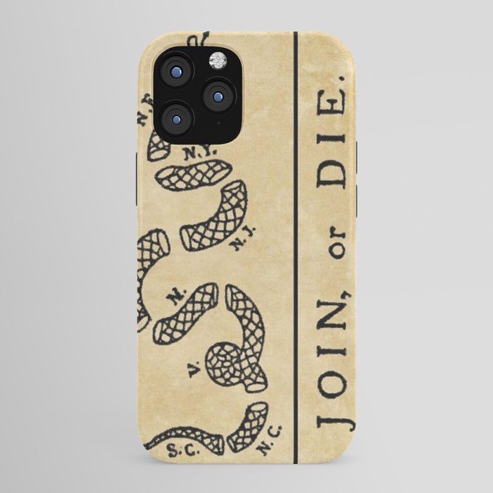 1776 "Join, or Die" Revolutionary War flag with 13 colonies, snake & no colors by Benjamin Franklin iPhone Case