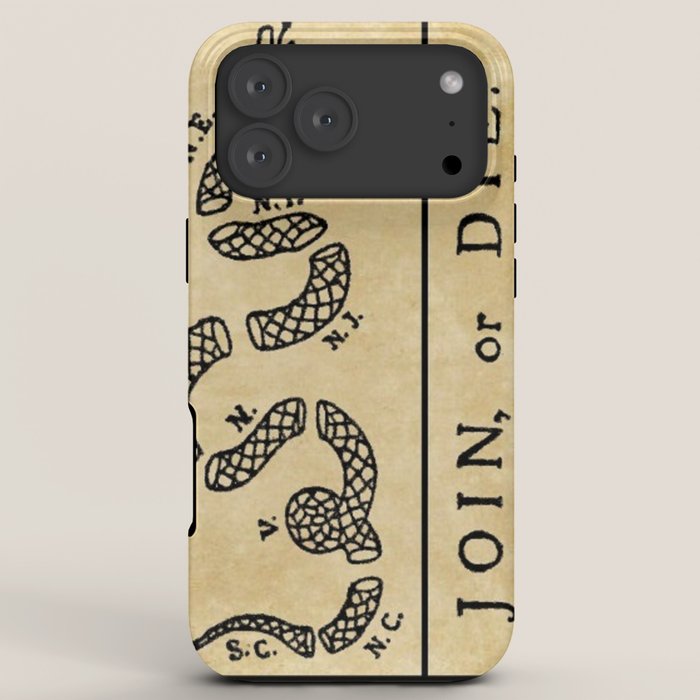 1776 "Join, or Die" Revolutionary War flag with 13 colonies, snake & no colors by Benjamin Franklin iPhone Case