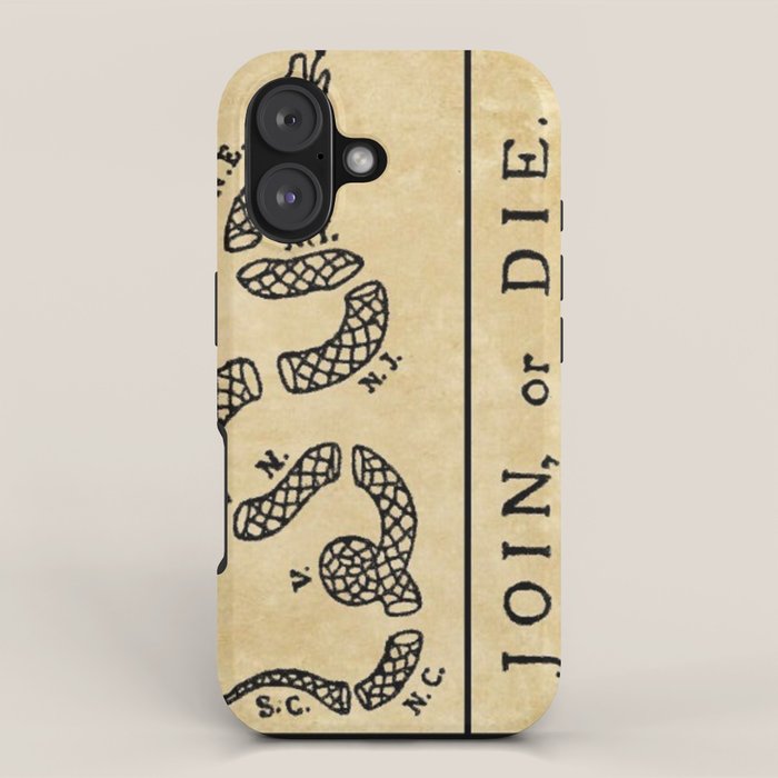 1776 "Join, or Die" Revolutionary War flag with 13 colonies, snake & no colors by Benjamin Franklin iPhone Case