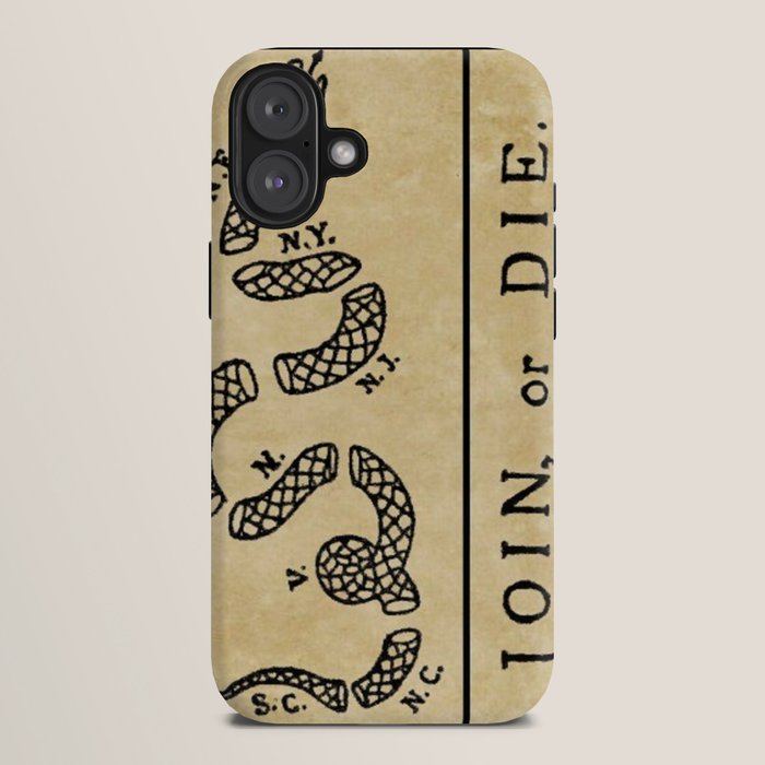 1776 "Join, or Die" Revolutionary War flag with 13 colonies, snake & no colors by Benjamin Franklin iPhone Case