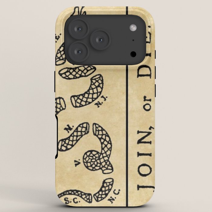1776 "Join, or Die" Revolutionary War flag with 13 colonies, snake & no colors by Benjamin Franklin iPhone Case