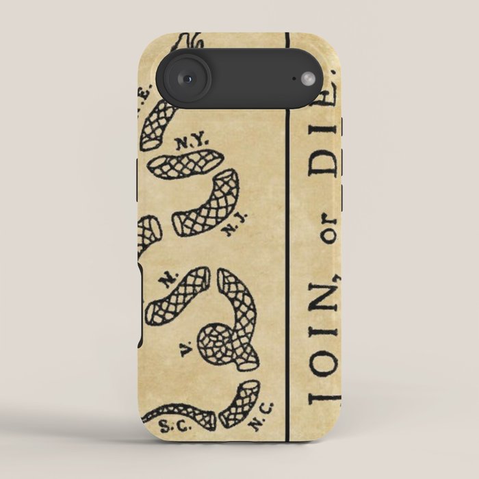 1776 "Join, or Die" Revolutionary War flag with 13 colonies, snake & no colors by Benjamin Franklin iPhone Case