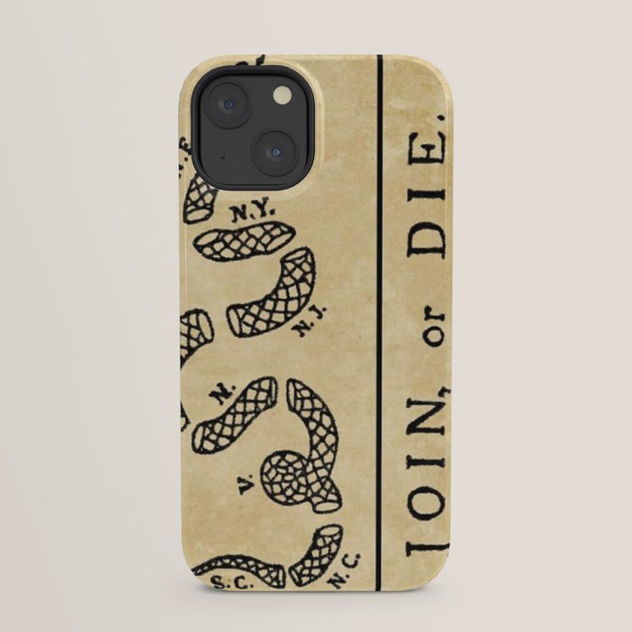 1776 "Join, or Die" Revolutionary War flag with 13 colonies, snake & no colors by Benjamin Franklin iPhone Case