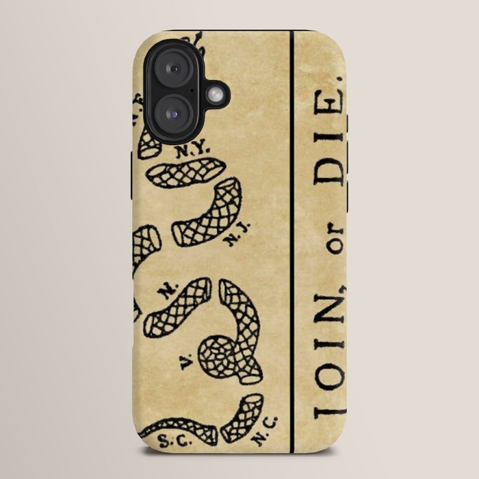 1776 "Join, or Die" Revolutionary War flag with 13 colonies, snake & no colors by Benjamin Franklin iPhone Case