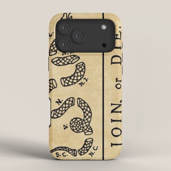 1776 "Join, or Die" Revolutionary War flag with 13 colonies, snake & no colors by Benjamin Franklin iPhone Case