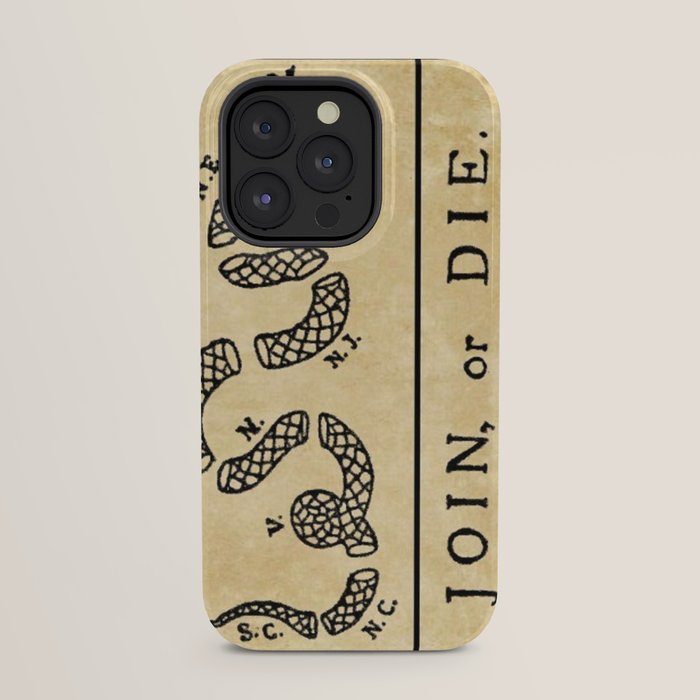 1776 "Join, or Die" Revolutionary War flag with 13 colonies, snake & no colors by Benjamin Franklin iPhone Case
