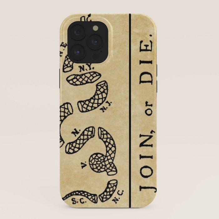1776 "Join, or Die" Revolutionary War flag with 13 colonies, snake & no colors by Benjamin Franklin iPhone Case