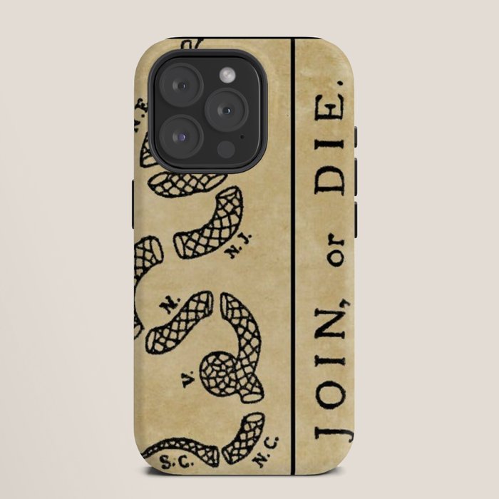 1776 "Join, or Die" Revolutionary War flag with 13 colonies, snake & no colors by Benjamin Franklin iPhone Case