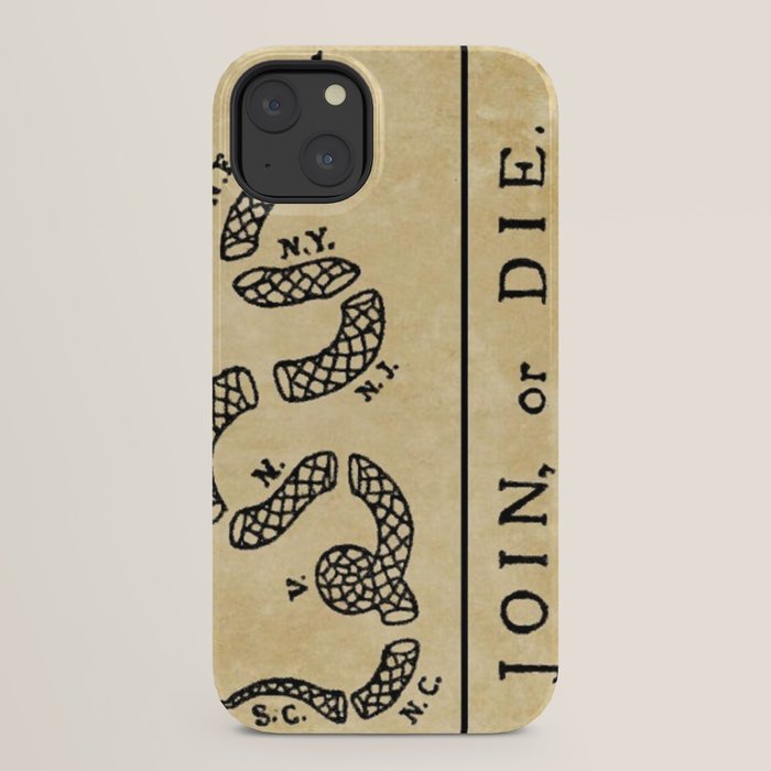 1776 "Join, or Die" Revolutionary War flag with 13 colonies, snake & no colors by Benjamin Franklin iPhone Case