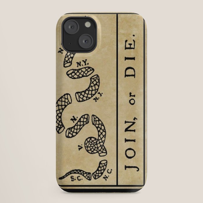 1776 "Join, or Die" Revolutionary War flag with 13 colonies, snake & no colors by Benjamin Franklin iPhone Case