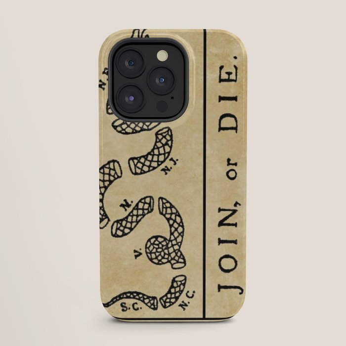 1776 "Join, or Die" Revolutionary War flag with 13 colonies, snake & no colors by Benjamin Franklin iPhone Case