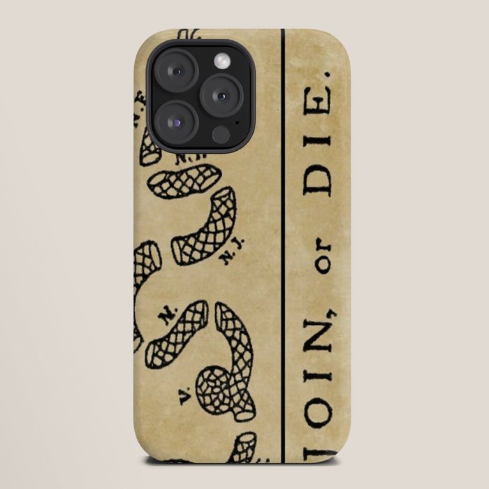 1776 "Join, or Die" Revolutionary War flag with 13 colonies, snake & no colors by Benjamin Franklin iPhone Case