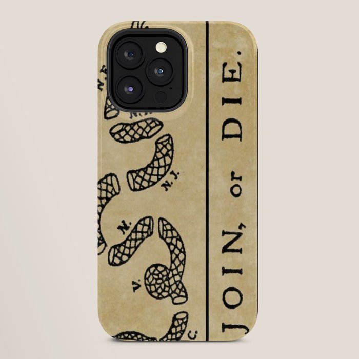 1776 "Join, or Die" Revolutionary War flag with 13 colonies, snake & no colors by Benjamin Franklin iPhone Case