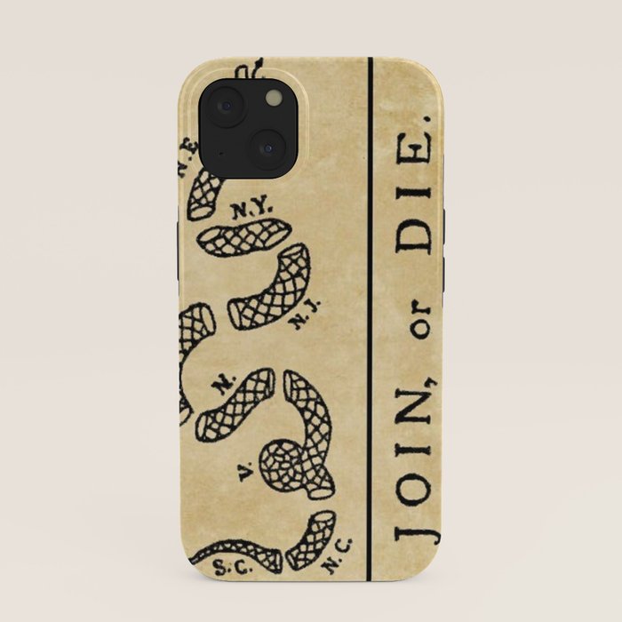 1776 "Join, or Die" Revolutionary War flag with 13 colonies, snake & no colors by Benjamin Franklin iPhone Case