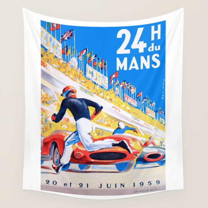 1959 24 Hours of Le Mans Race Poster Wall Tapestry