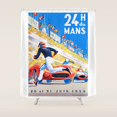 1959 24 Hours of Le Mans Race Poster Shower Curtain