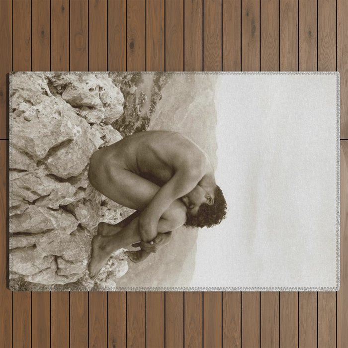 Caino' Male Nude black and white photograph / black and white photography by Wilhem von Gloeden Outdoor Rug