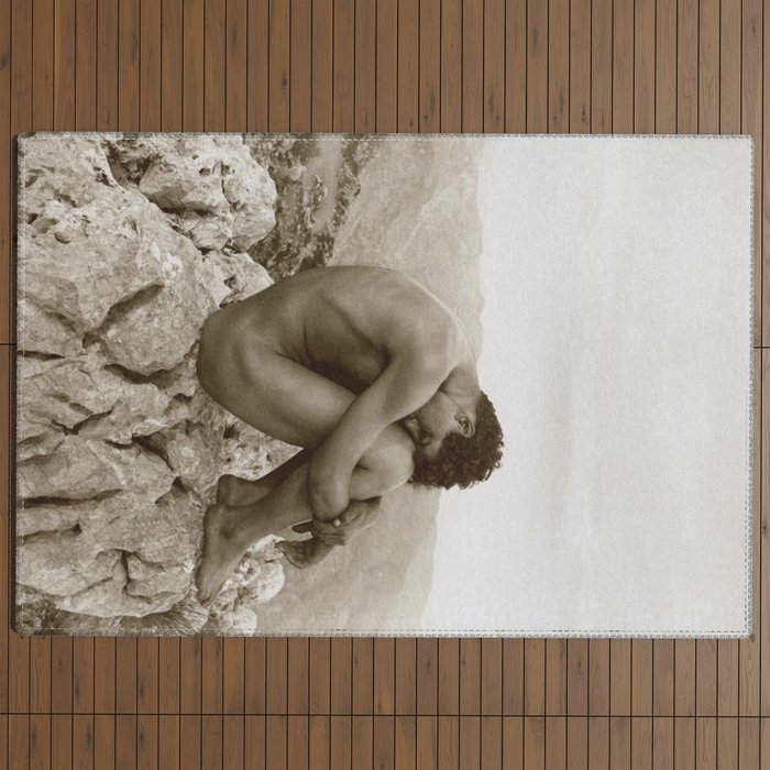 Caino' Male Nude black and white photograph / black and white photography by Wilhem von Gloeden Outdoor Rug