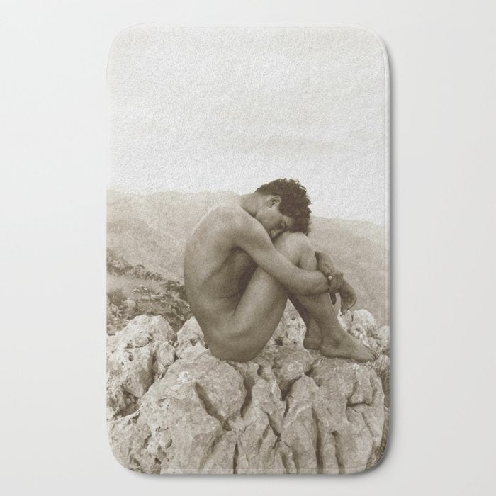 Caino' Male Nude black and white photograph / black and white photography by Wilhem von Gloeden Bath Mat