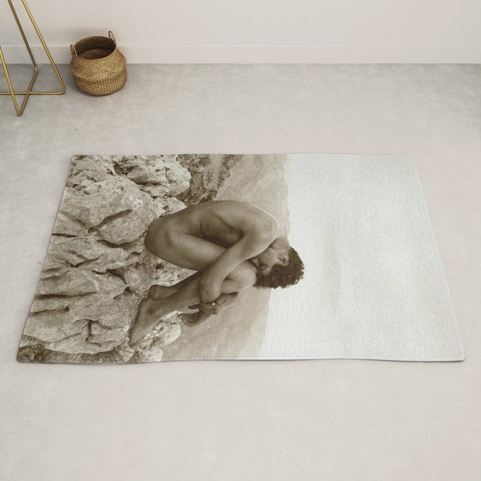 Caino' Male Nude black and white photograph / black and white photography by Wilhem von Gloeden Rug