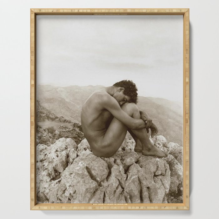 Caino' Male Nude black and white photograph / black and white photography by Wilhem von Gloeden Serving Tray