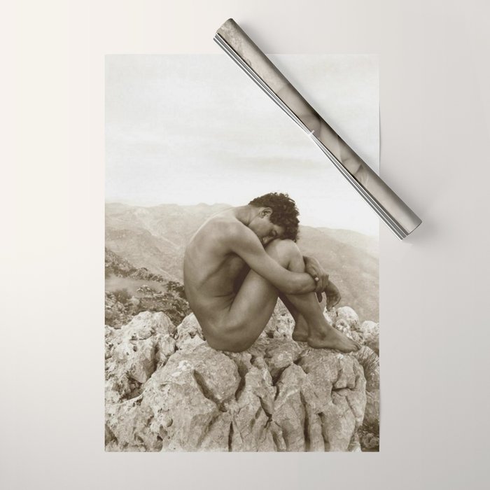 Caino' Male Nude black and white photograph / black and white photography by Wilhem von Gloeden Wrapping Paper