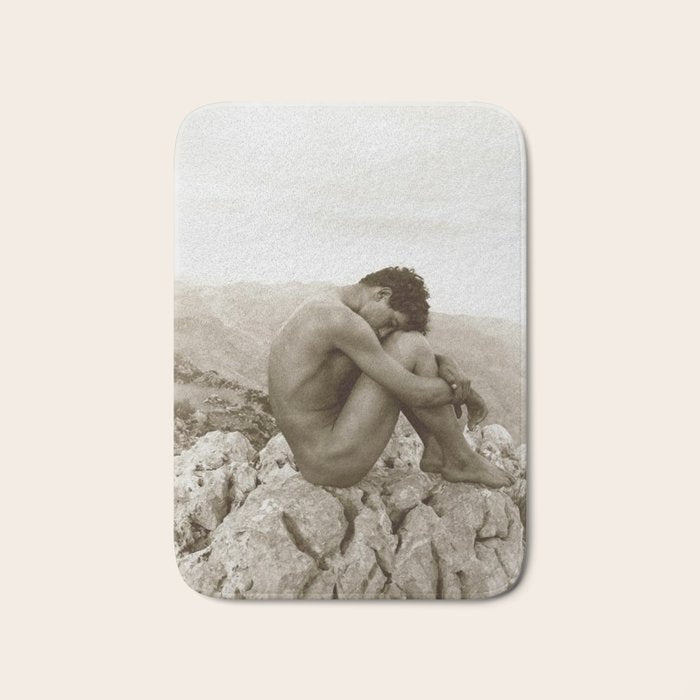 Caino' Male Nude black and white photograph / black and white photography by Wilhem von Gloeden Bath Mat