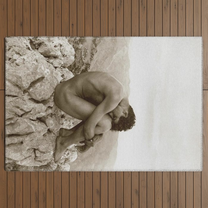 Caino' Male Nude black and white photograph / black and white photography by Wilhem von Gloeden Outdoor Rug