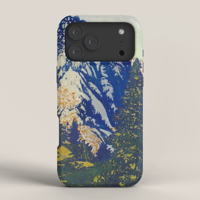 A Departure I - Mountain & Forest Nature Ukiyo Landscape in Blue, Green & Grey iPhone Case