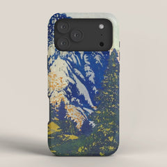 A Departure I - Mountain & Forest Nature Ukiyo Landscape in Blue, Green & Grey iPhone Case