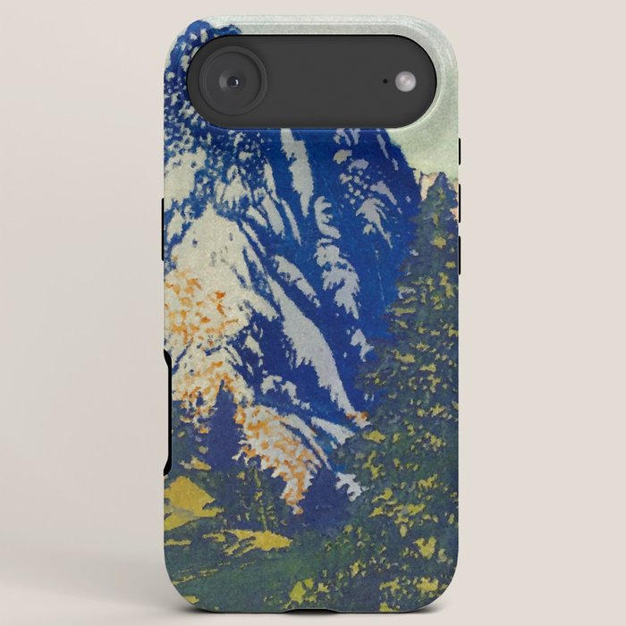 A Departure I - Mountain & Forest Nature Ukiyo Landscape in Blue, Green & Grey iPhone Case
