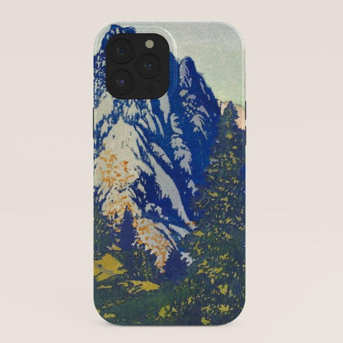 A Departure I - Mountain & Forest Nature Ukiyo Landscape in Blue, Green & Grey iPhone Case