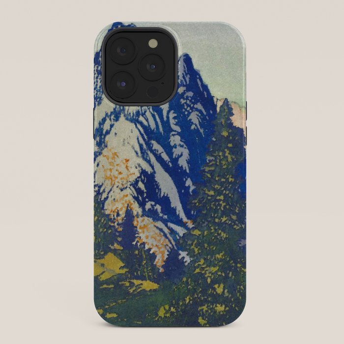 A Departure I - Mountain & Forest Nature Ukiyo Landscape in Blue, Green & Grey iPhone Case