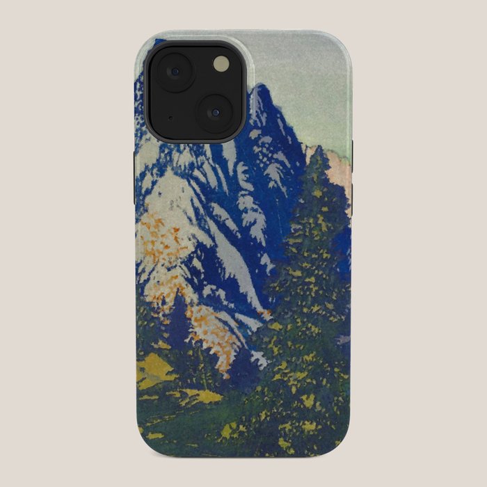 A Departure I - Mountain & Forest Nature Ukiyo Landscape in Blue, Green & Grey iPhone Case