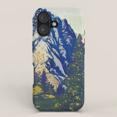 A Departure I - Mountain & Forest Nature Ukiyo Landscape in Blue, Green & Grey iPhone Case