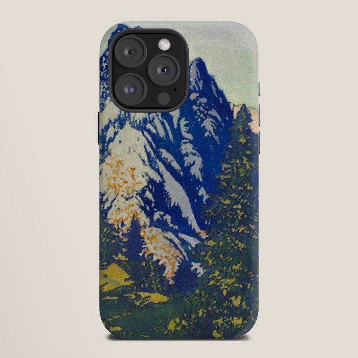 A Departure I - Mountain & Forest Nature Ukiyo Landscape in Blue, Green & Grey iPhone Case