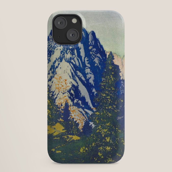 A Departure I - Mountain & Forest Nature Ukiyo Landscape in Blue, Green & Grey iPhone Case