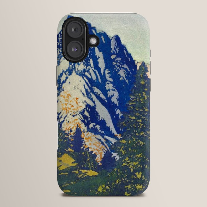 A Departure I - Mountain & Forest Nature Ukiyo Landscape in Blue, Green & Grey iPhone Case