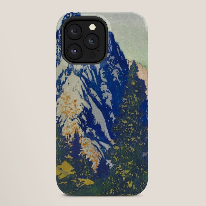 A Departure I - Mountain & Forest Nature Ukiyo Landscape in Blue, Green & Grey iPhone Case