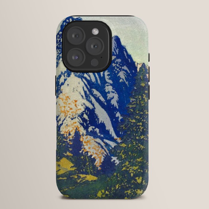 A Departure I - Mountain & Forest Nature Ukiyo Landscape in Blue, Green & Grey iPhone Case