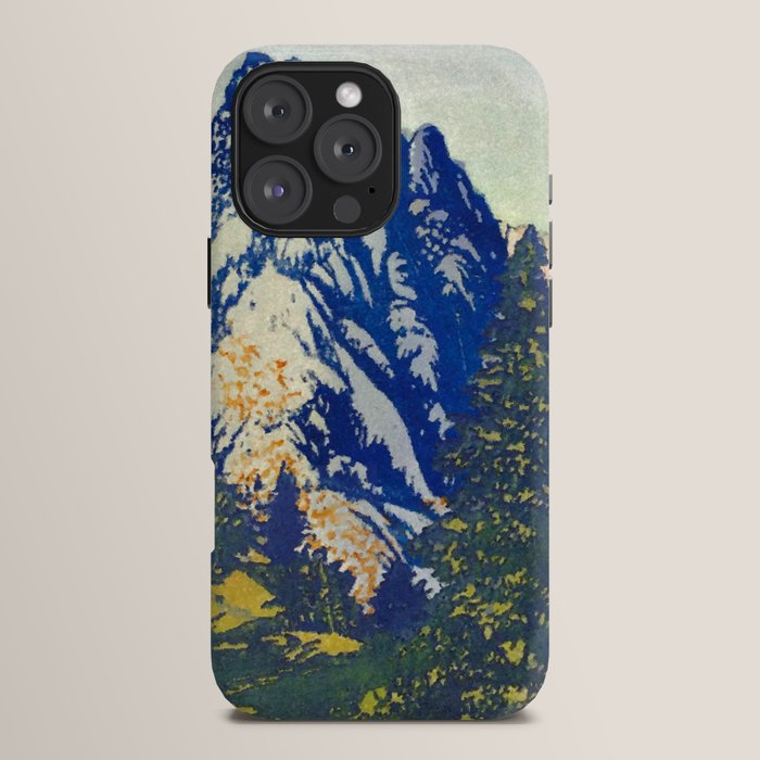 A Departure I - Mountain & Forest Nature Ukiyo Landscape in Blue, Green & Grey iPhone Case