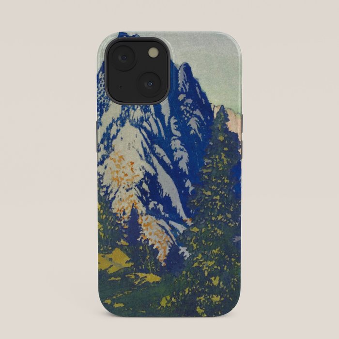A Departure I - Mountain & Forest Nature Ukiyo Landscape in Blue, Green & Grey iPhone Case