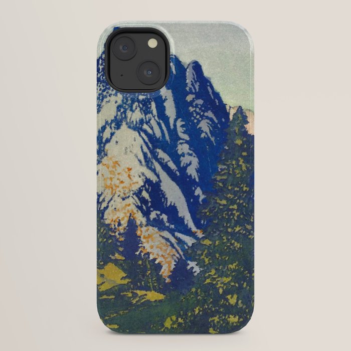 A Departure I - Mountain & Forest Nature Ukiyo Landscape in Blue, Green & Grey iPhone Case