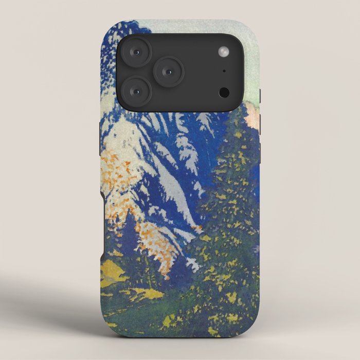 A Departure I - Mountain & Forest Nature Ukiyo Landscape in Blue, Green & Grey iPhone Case